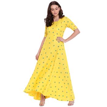 Yellow printed rayon kurtas-and-kurtis 1