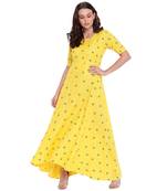 Yellow printed rayon kurtas-and-kurtis