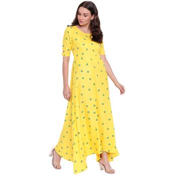Yellow printed rayon kurtas-and-kurtis 3