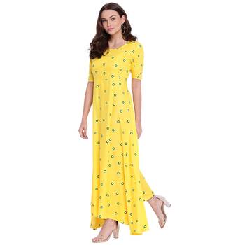 Yellow printed rayon kurtas-and-kurtis 4