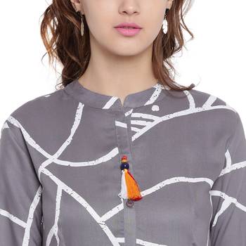 Grey printed rayon kurti 5