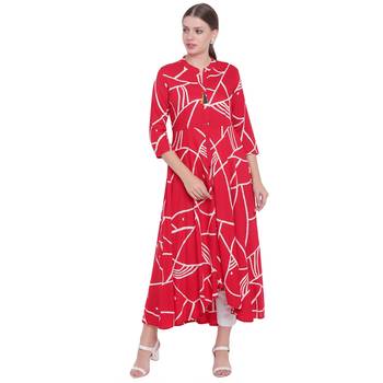 Red printed rayon  kurti 1