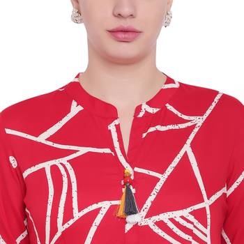 Red printed rayon  kurti 5
