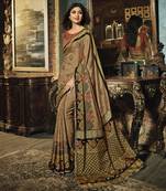 Brown Printed  Silk Brasso saree with blouse