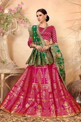 Royal pink embroidery banarasi silk jequard lehenga with dupatta 1