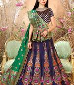 Navy blue embroidery banarasi silk jequard lehenga with dupatta