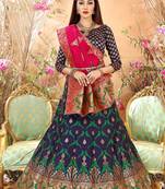 Navy blue embroidery banarasi silk jequard lehenga with dupatta