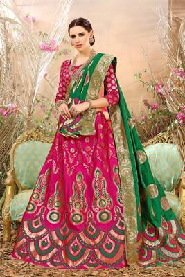 Pink embroidery banarasi silk jequard lehenga with dupatta 1