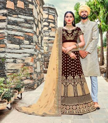Maroon embroidery micro velvet lehenga with dupatta 1