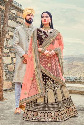 Maroon embroidery micro velvet lehenga with dupatta 1