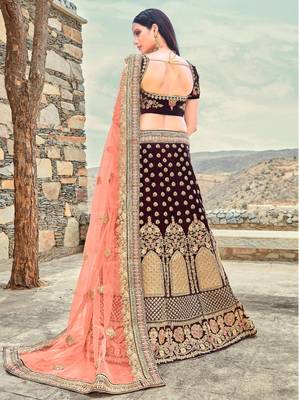 Maroon embroidery micro velvet lehenga with dupatta 2