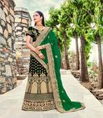 Dark green embroidery micro velvet lehenga with dupatta
