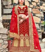 Red embroidery micro velvet lehenga with dupatta