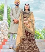 Maroon embroidery micro velvet lehenga with dupatta