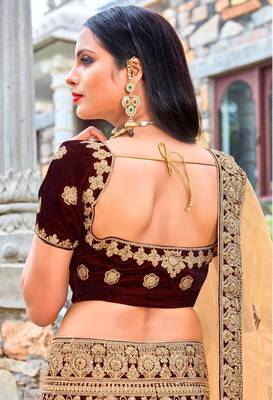 Maroon embroidery micro velvet lehenga with dupatta 2