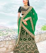 Dark green embroidery micro velvet lehenga with dupatta