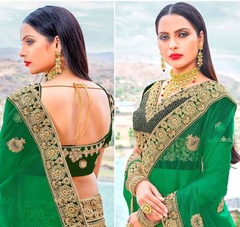 Dark green embroidery micro velvet lehenga with dupatta 2