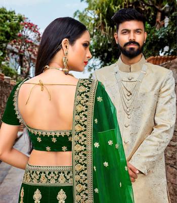 Dark green embroidery micro velvet lehenga with dupatta 2