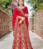 Red embroidery micro velvet lehenga with dupatta