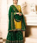 Yellow embroidered satin salwar