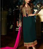 Dark Green Embroidered Faux Georgette Salwar Semi Stitched