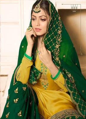 Yellow embroidered satin salwar 2