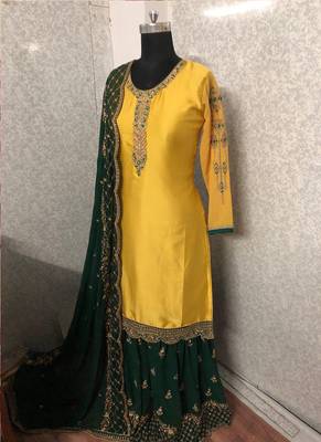 Yellow embroidered satin salwar 3