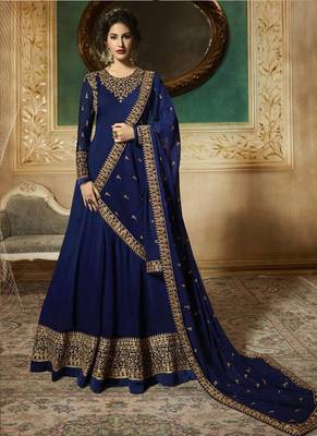 Blue embroidered faux georgette salwar 1