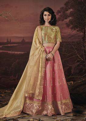 Pink embroidery art silk lehenga with dupatta 1