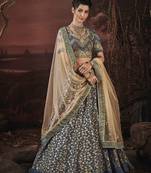 Grey embroidery art silk lehenga with dupatta