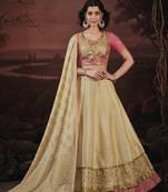 Cream embroidery art silk lehenga with dupatta