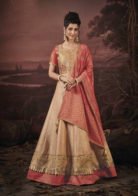 Seashell embroidery art silk lehenga with dupatta 1