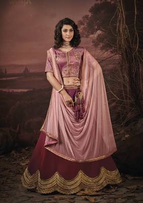 Rosewood embroidery art silk lehenga with dupatta 1