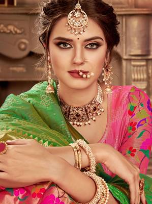 Pink embroidery pure banarasi silk lehenga with dupatta 2