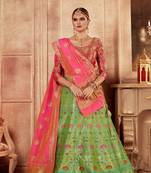 Mehendi green embroidery pure banarasi silk lehenga with dupatta