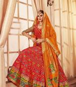 Orange and red embroidery pure banarasi silk lehenga with dupatta