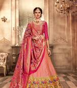 Pink and peach embroidery pure banarasi silk lehenga with dupatta