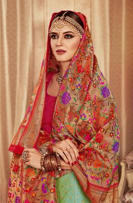 Green embroidery pure banarasi silk lehenga with dupatta 2
