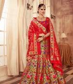 Red and gold embroidery pure banarasi silk lehenga with dupatta