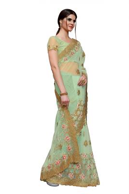 Light sky blue embroidered net saree with blouse 3