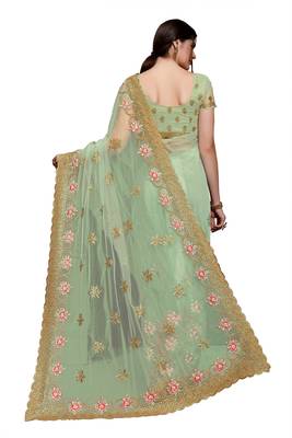 Light sky blue embroidered net saree with blouse 4