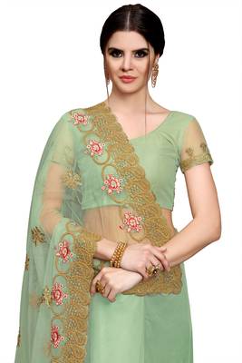 Light sky blue embroidered net saree with blouse 5
