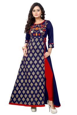 Blue embroidered rayon embroidered-kurtis 1