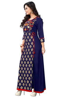 Blue embroidered rayon embroidered-kurtis 3