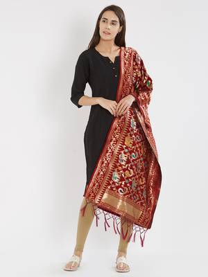 Red woven Banarasi Silk Dupatta for Women 1