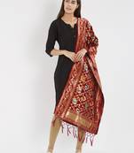 Red woven Banarasi Silk Dupatta for Women