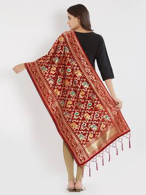 Red woven Banarasi Silk Dupatta for Women 4