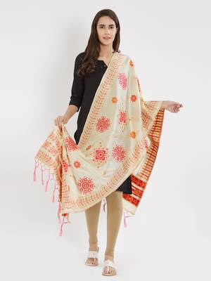 Cream woven Banarasi Silk Dupatta for Women 1