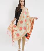 Cream woven Banarasi Silk Dupatta for Women