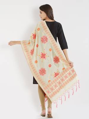 Cream woven Banarasi Silk Dupatta for Women 4